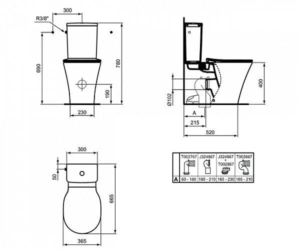 Унитаз-компакт Ideal Standard Connect Air Aquablade 36,5*66,5 безободковый с крышкой-сиденьем микролифт Slim универсальный выпуск пристенный