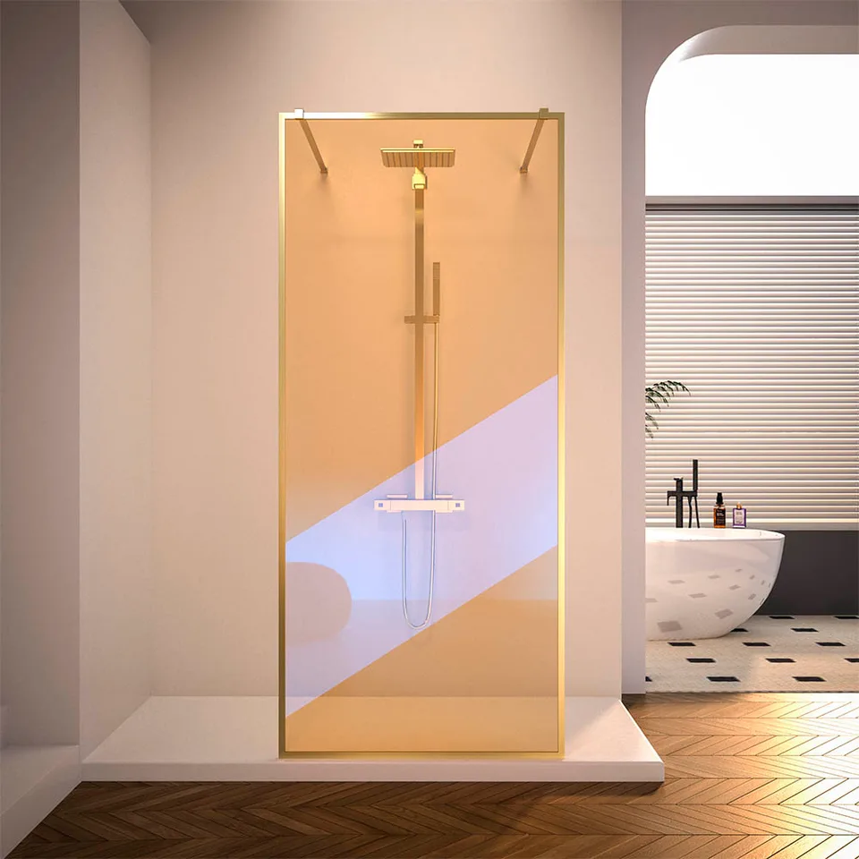 Душевая перегородка Veconi KR-90GC 110×200 см, стекло хамелеон, профиль брашированное золото (KR90GC-110-09-C4)