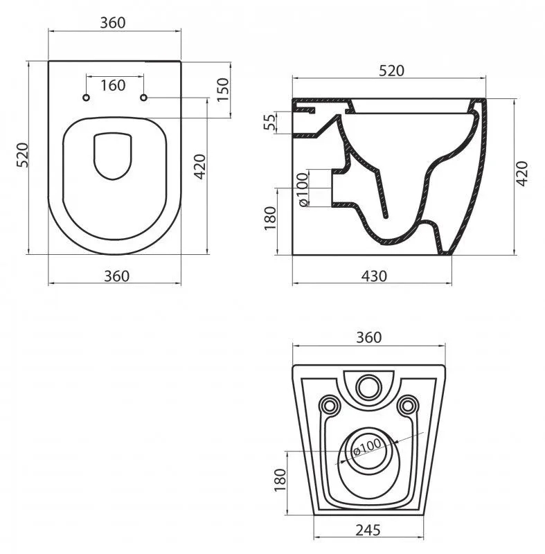 Приставной унитаз BelBagno Марино (Marino) BB105CBR 36*52 безободковый с крышкой-сиденьем микролифт BB2111SC