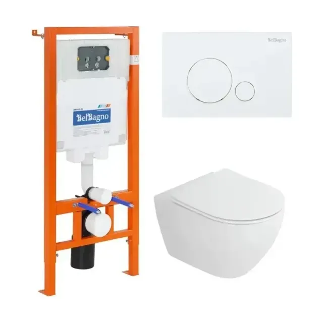 Комплект инсталляции 4в1 BelBagno (унитаз STYLUS-TOR CZR-6601-TH-TOR с сиденьем CZR-2316-SC + инсталляция BB002-80 с кнопкой смыва BB014-SR-BIANCO)