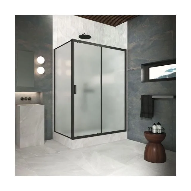 Душевое ограждение Vegas-Glass ZP+ZPV Protec 100×95×200 см, чёрный матовый, стекло сатин