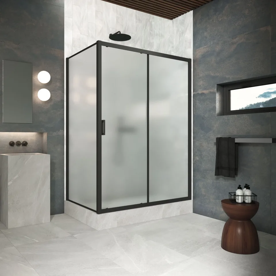 Душевое ограждение Vegas-Glass ZP+ZPV Protec 100×95×200 см, чёрный матовый, стекло сатин