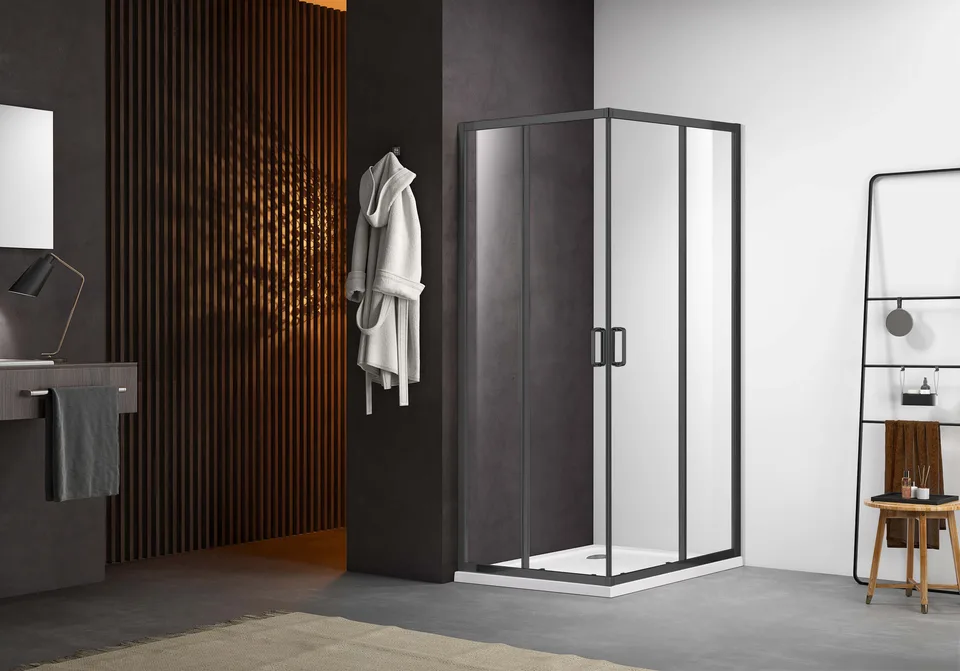 AQ ARI KV 09020GM Душевой уголок квадратный, двери раздвижные 900x900x2000 профиль оружейная сталь, стекло прозрачное