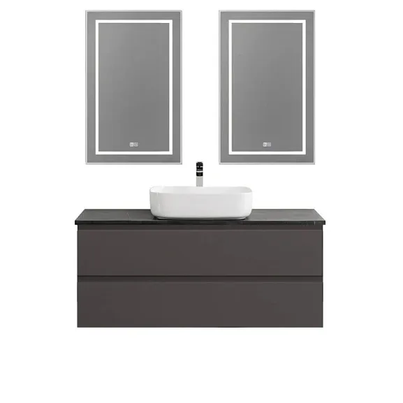 Комплект мебели BelBagno Крафт (Kraft) 120 с двумя ящиками темно-серый матовый (столешница черный матовый мрамор)