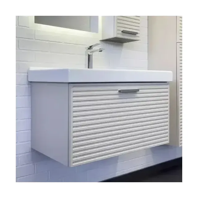Тумба с раковиной Comforty Касабланка 80 серый шёлк с ручкой серый металлик MODUO 80