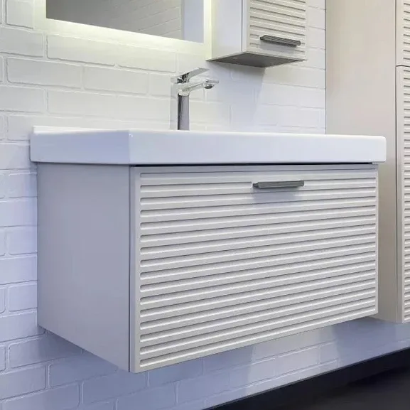 Тумба с раковиной Comforty Касабланка 80 серый шёлк с ручкой серый металлик MODUO 80