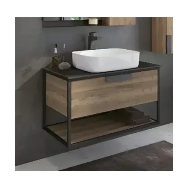 Тумба с раковиной Comforty Кельн 90 дуб темный с черной столешницей (раковина Comforty T-Y9378)