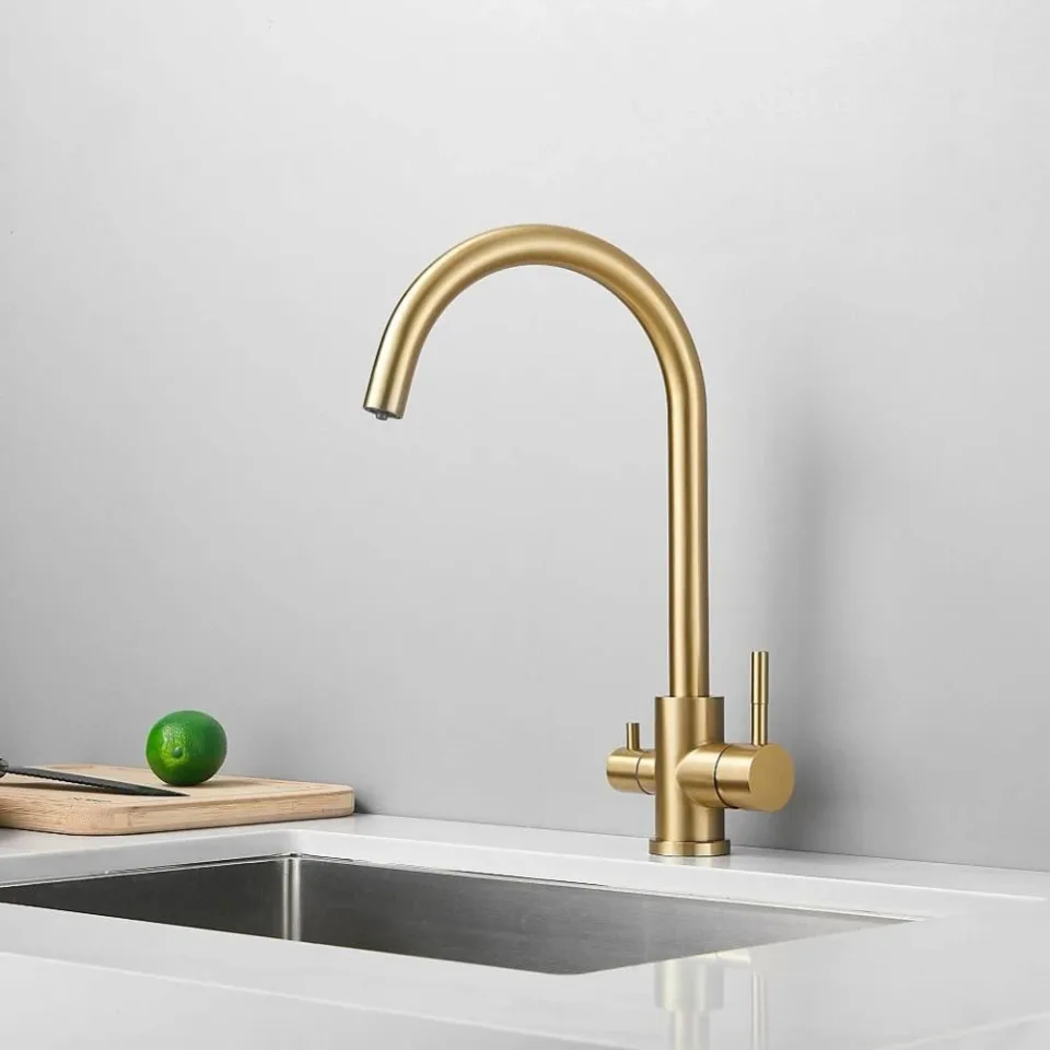 Смеситель Haiba HB76819-5 для кухни с функцией подключения фильтра золото матовое