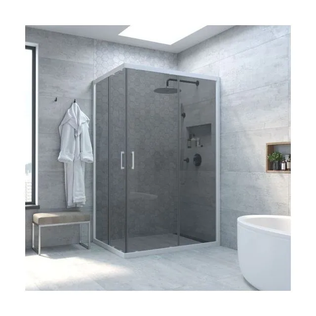 Душевой уголок ZA-F NOVO h2000 100*70 01 07, профиль белый, стекло графит