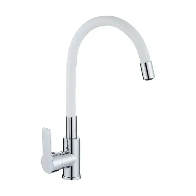 Смеситель Haiba HB70112-8 для кухни гибкий излив хром/белый