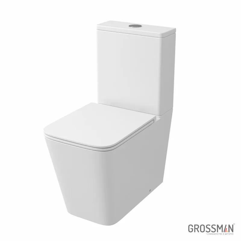 Унитаз напольный Grossman GR-4418MSQ (610х365х825) безободковый,смыв торнадо,белый матовый с тонкой крышкой
