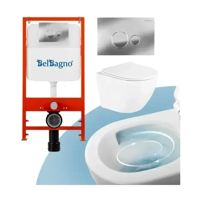 Комплект инсталляции BelBagno Уно (Uno) Тор (Tor) BB5177CH-TOR/SC с системой смыва "Торнадо" клавиша смыва глянцевый хром