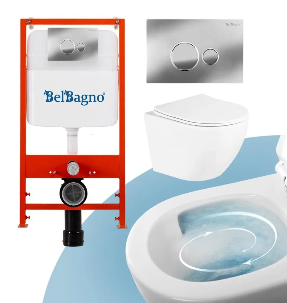 Комплект инсталляции BelBagno Уно (Uno) Тор (Tor) BB5177CH-TOR/SC с системой смыва "Торнадо" клавиша смыва глянцевый хром