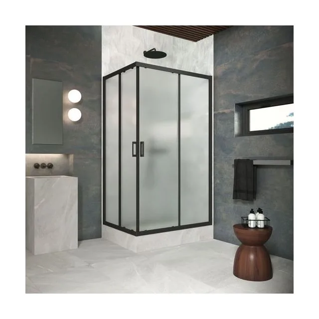 Душевое ограждение Vegas-Glass ZA-F Protec 90×70×200 см, чёрный матовый, стекло сатин