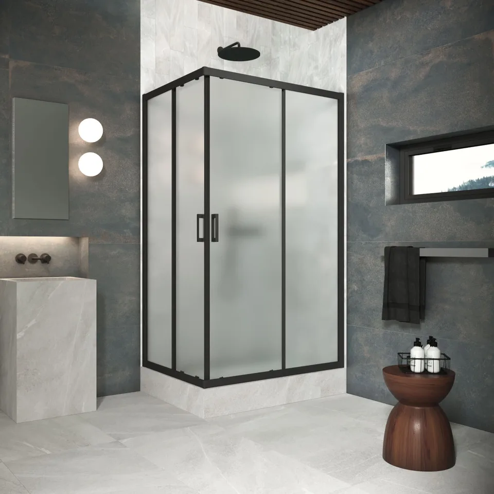Душевое ограждение Vegas-Glass ZA-F Protec 90×70×200 см, чёрный матовый, стекло сатин
