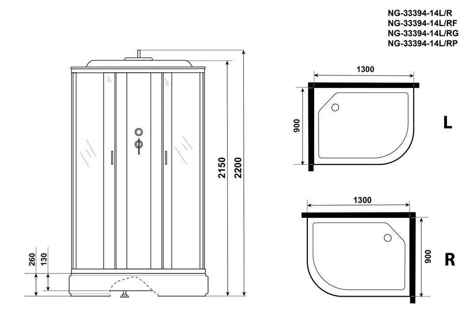 Душевая кабина Niagara Classic NG-33394-14R (130х90х215) средний поддон(26см),стекло матовое,4 места