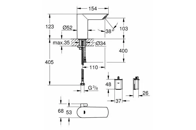 Сенсорный смеситель Grohe BauCosmopolitan 36451000 хром, батарея