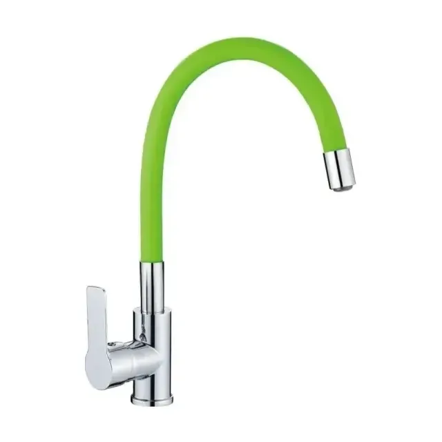Смеситель Haiba HB70112-12 для кухни гибкий излив хром/зеленый