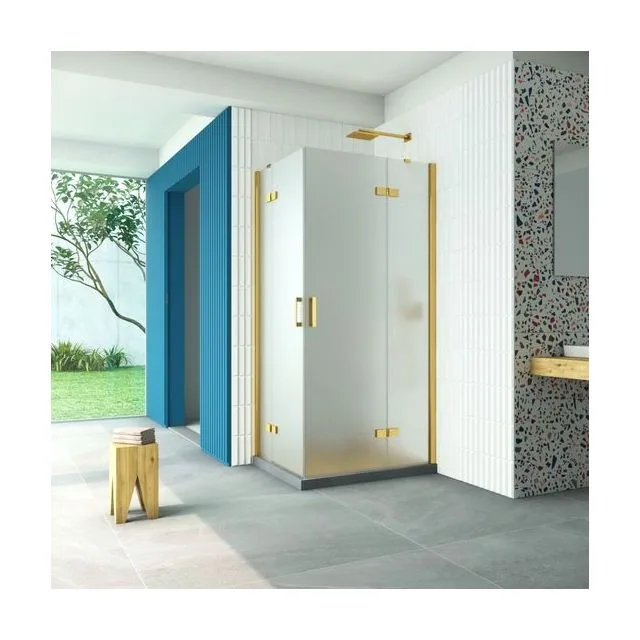 Душевое ограждение Vegas-Glass AFA-F Retta 100×80×199.5 см, золото глянцевое, стекло сатин