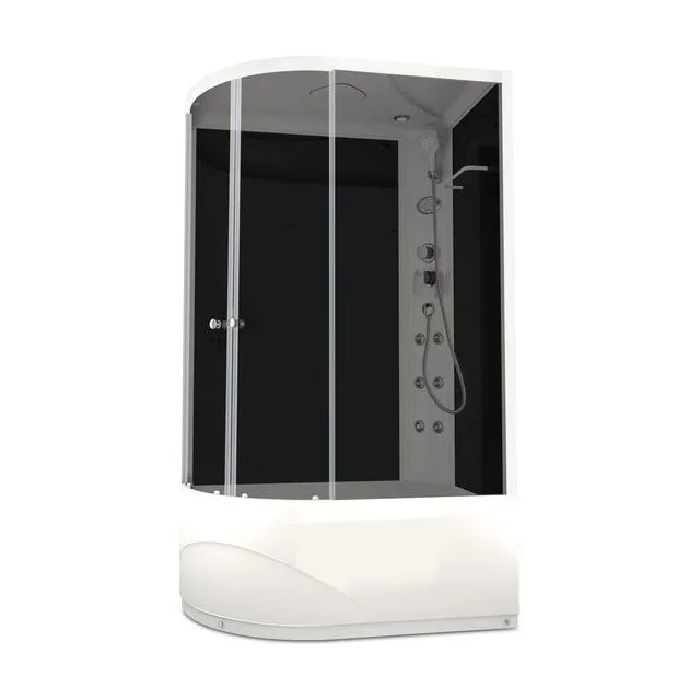 Душевая кабина Domani-Spa Delight Slim 128 high (120х80 см), правое исполнение — черные стенки, тонированные стекла, блок управления, вертикальный гидромассаж, белый профиль
