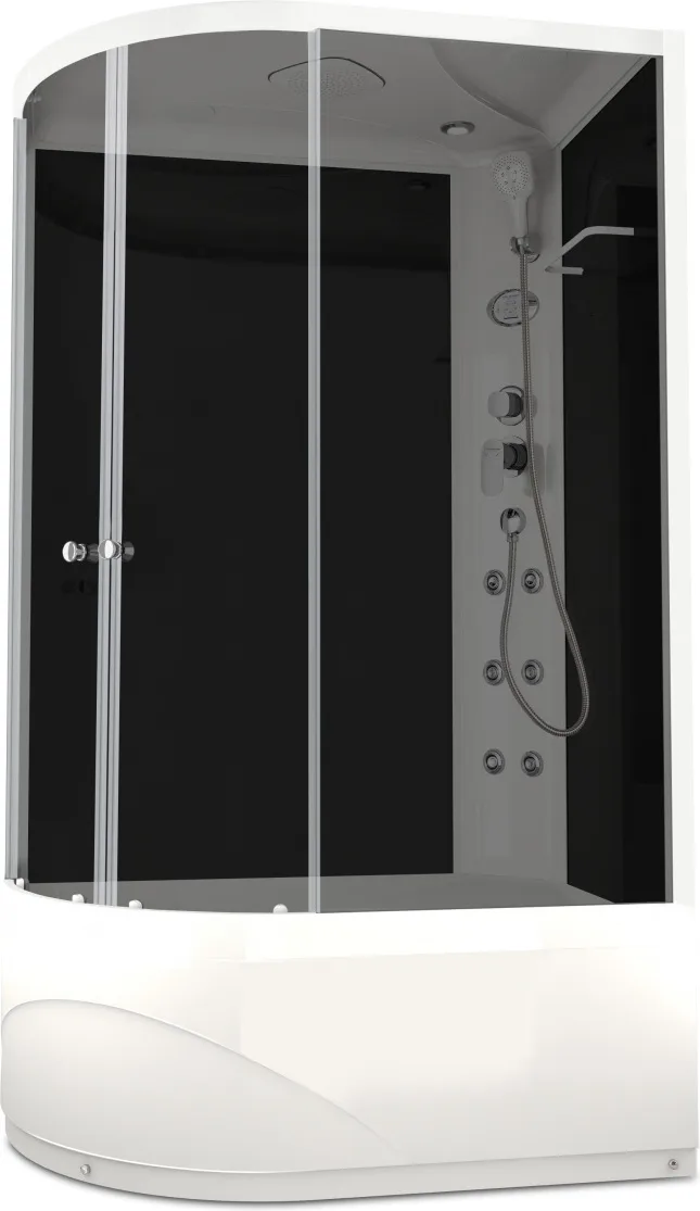 Душевая кабина Domani-Spa Delight Slim 128 high (120х80 см), правое исполнение — черные стенки, тонированные стекла, блок управления, вертикальный гидромассаж, белый профиль