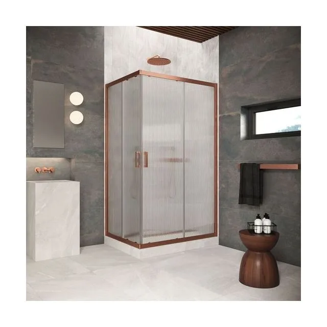 Душевое ограждение Vegas-Glass ZA-F Protec 100×80×200 см, медь брашированная, стекло мору (moru)