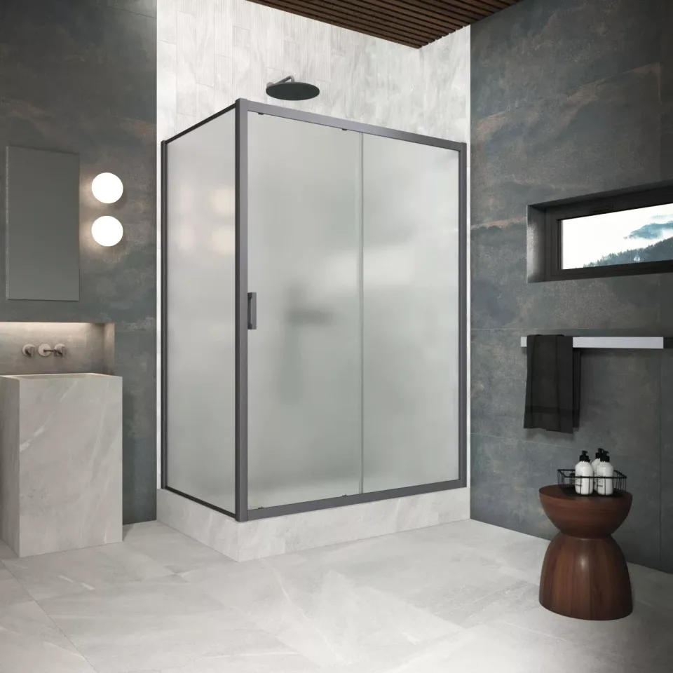 Душевой уголок ZP+ZPV Protec 130*95 06 10, профиль GunMetal, стекло сатин