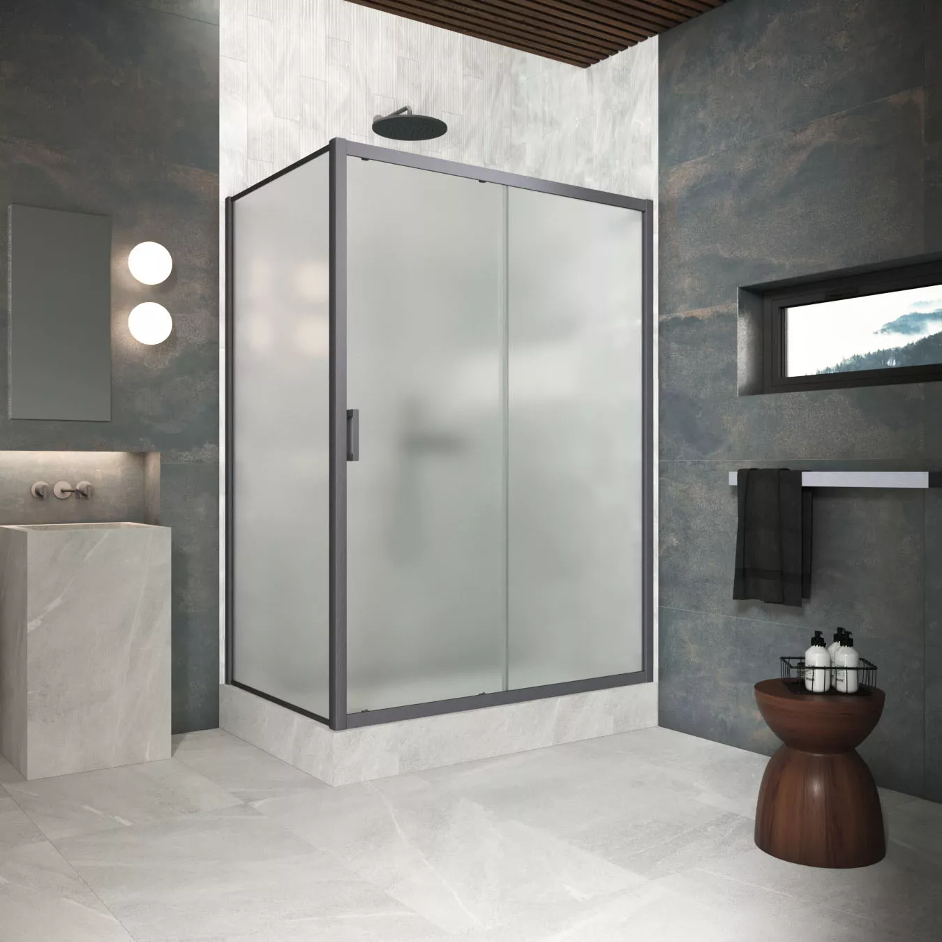 Душевой уголок ZP+ZPV Protec 100*85 06 10, профиль GunMetal, стекло сатин