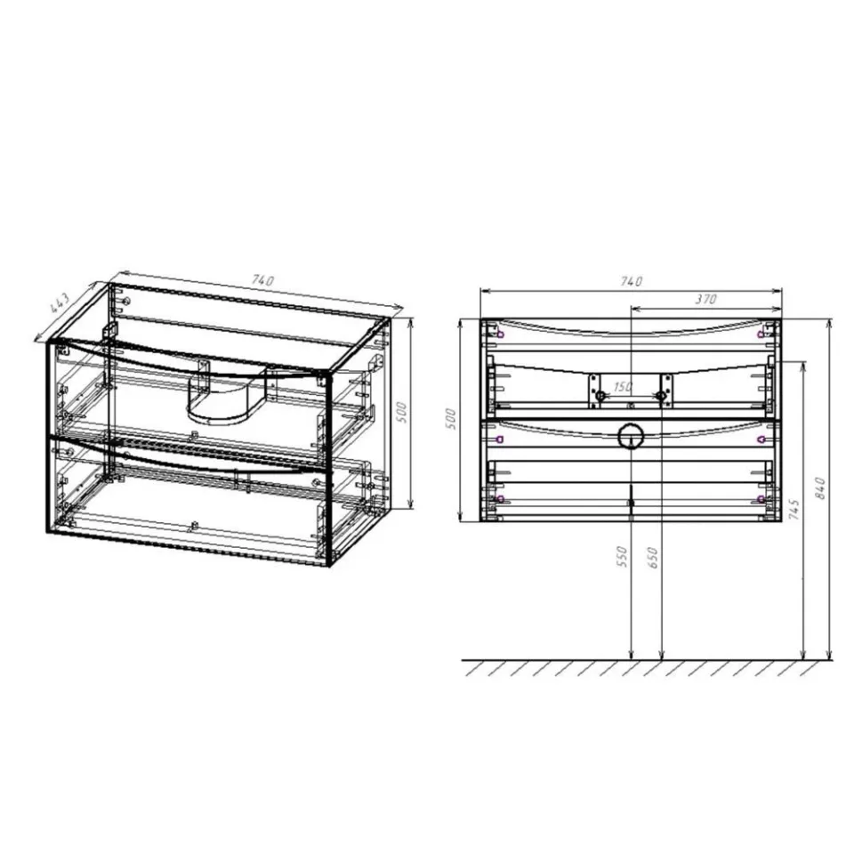 Тумба с раковиной Vincea Миа (Mia) 75 темный дуб (раковина черная)