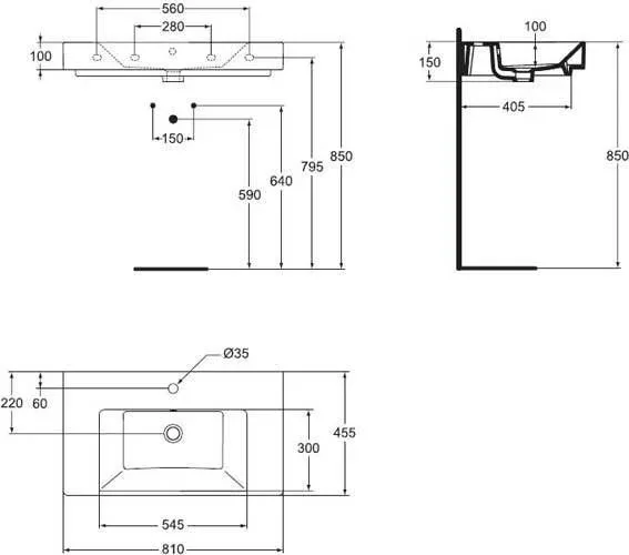 Встраиваемая раковина Ideal Standard Strada 80*45