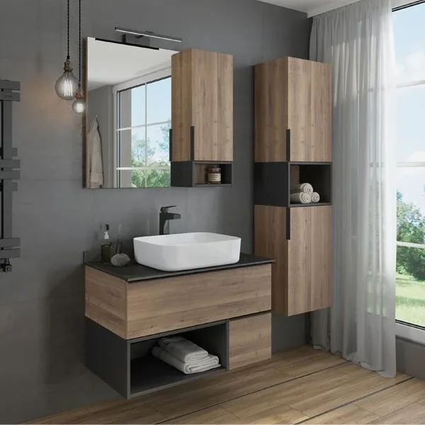 Зеркало-шкаф Comforty Штутгарт 90 дуб темно-коричневый R