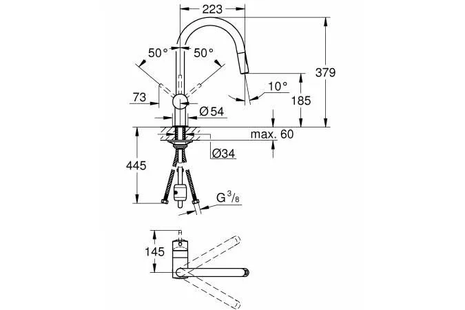 Смеситель Grohe Minta 32321002 для кухни с выдвижным изливом хром