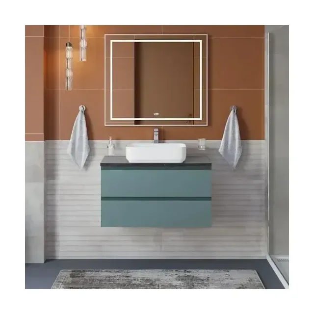 Комплект мебели BelBagno Крафт (Kraft) 80 голубой матовый (столешница черный матовый мрамор)