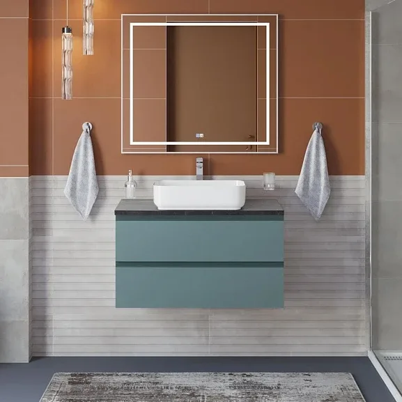 Комплект мебели BelBagno Крафт (Kraft) 80 голубой матовый (столешница черный матовый мрамор)