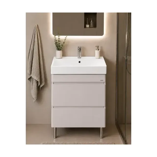 Аквадом Тумба Бриони 60 см, напольная, цвет крем, 2 ящика, с раковиной KERAMA MARAZZI Cubo