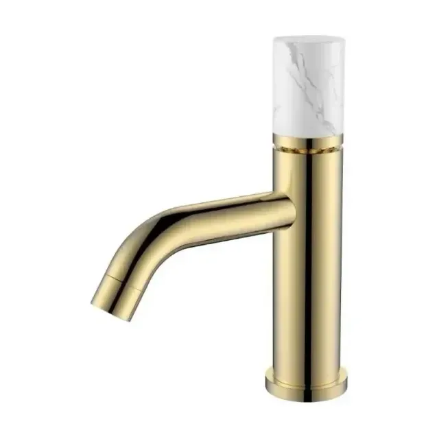 Смеситель Boheme Stick 121-G-MR-W для раковины золото ручка белый мрамор