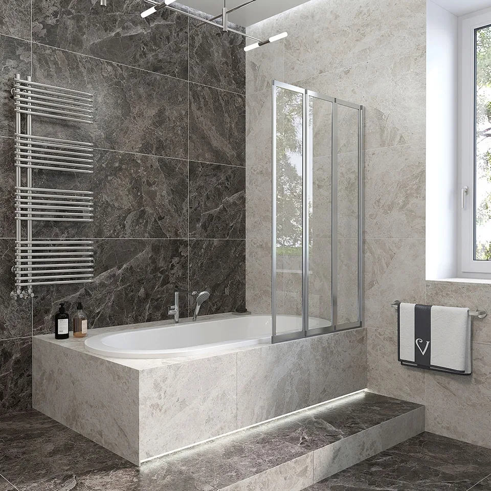 Шторка на ванну Veconi PL73R-90-01-19C4 90×150 см, профиль хром