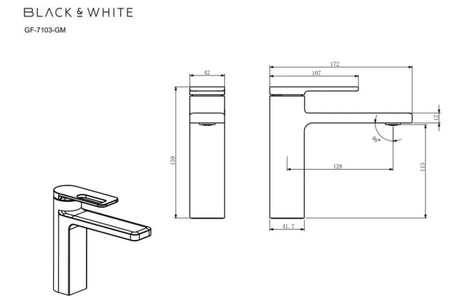 Смеситель Black & White 7103GM для раковины оружейная сталь