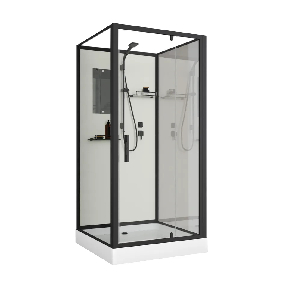 Душевая кабина Niagara Standart ST90/15Q/BL/BK (90х90х200) квадрат,поддон 15см,распашная,проф.черный,без крыши,3 места