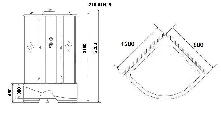 Душевая кабина Niagara Ultra NG-214-01LN (120х80х220) высокий поддон(48см),черный,стекло тонированное,4 места