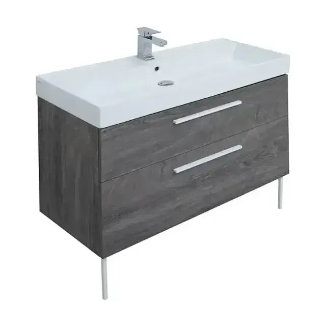 Тумба с раковиной Aquanet Nova 100 (Slim Synergy) дуб рошелье (2 ящика) (ручки белые, ножки белые)