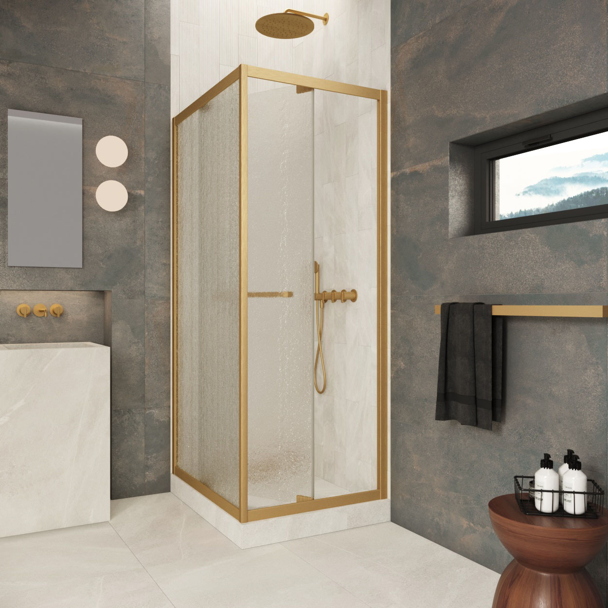 Душевой уголок Z+ZPV Inside 60*90 03 02 профиль золото матовое стекло шиншилла