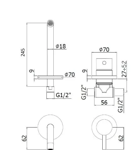 Смеситель Paffoni Light LIG007NO70 для раковины скрытый монтаж черный матовый