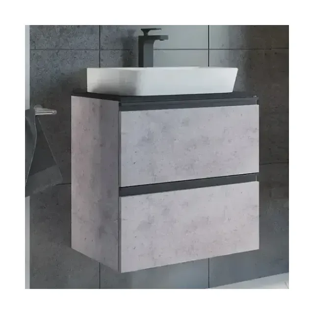 Тумба с раковиной Comforty Эдинбург 60-2 бетон светлый с черной столешницей (раковина Comforty 9055RA-50)