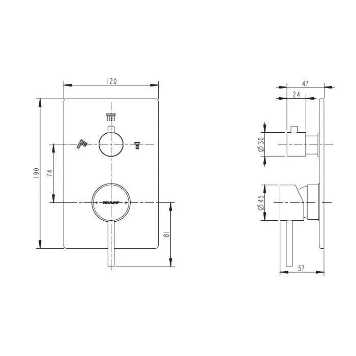 Смеситель Bravat Arc (D969CP-B-ENG+P69193C-ENG) для ванны и душа скрытый монтаж (3-функц) хром (комплект)