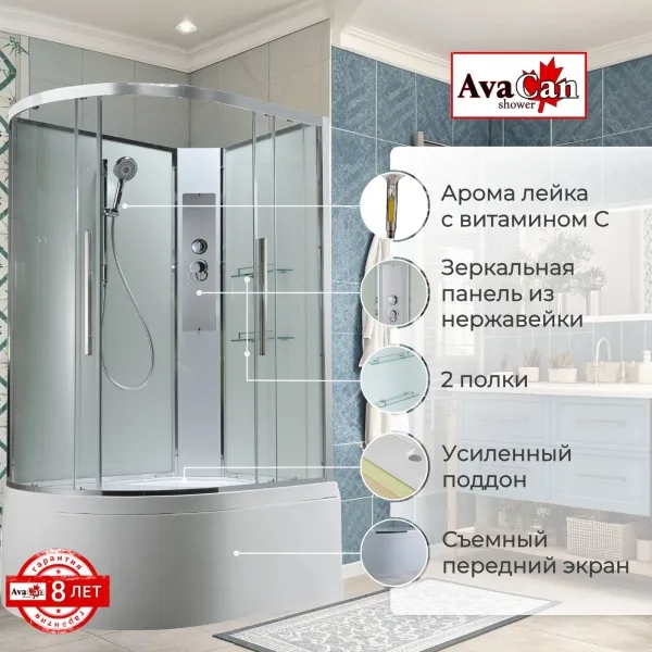 AvaCan Душевая кабина EM5812RNT без крыши прозрачная