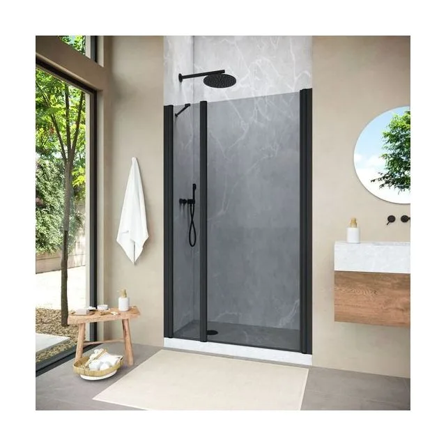 Душевая дверь Vegas-Glass EP-F-1 NOVO 150×200 см, чёрный матовый, стекло графит
