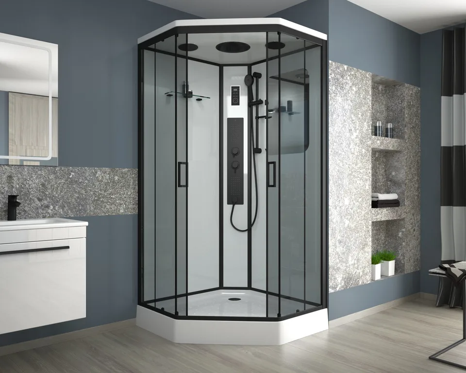 Душевая кабина Niagara Premium NG-6902-01GD BLACK (100х100х220) низкий поддон(16 см),черный,стекло тонированное,4 места