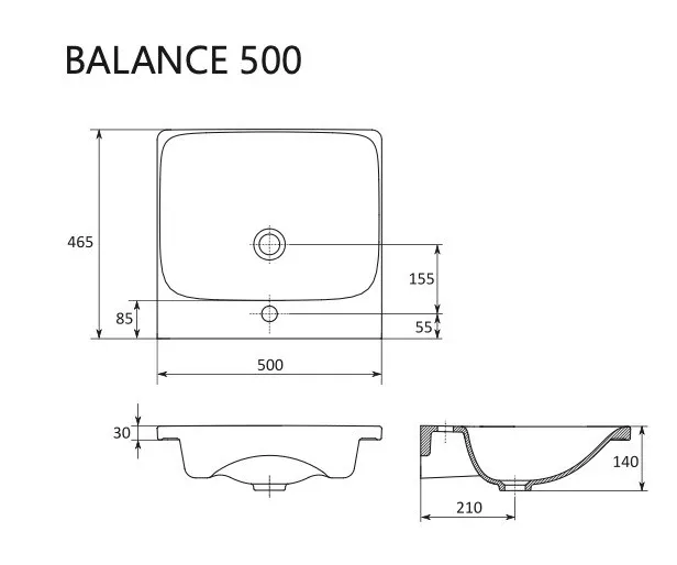 Встраеваимая раковина Ravak BALANCE 500 50*46.5 керамическая белая