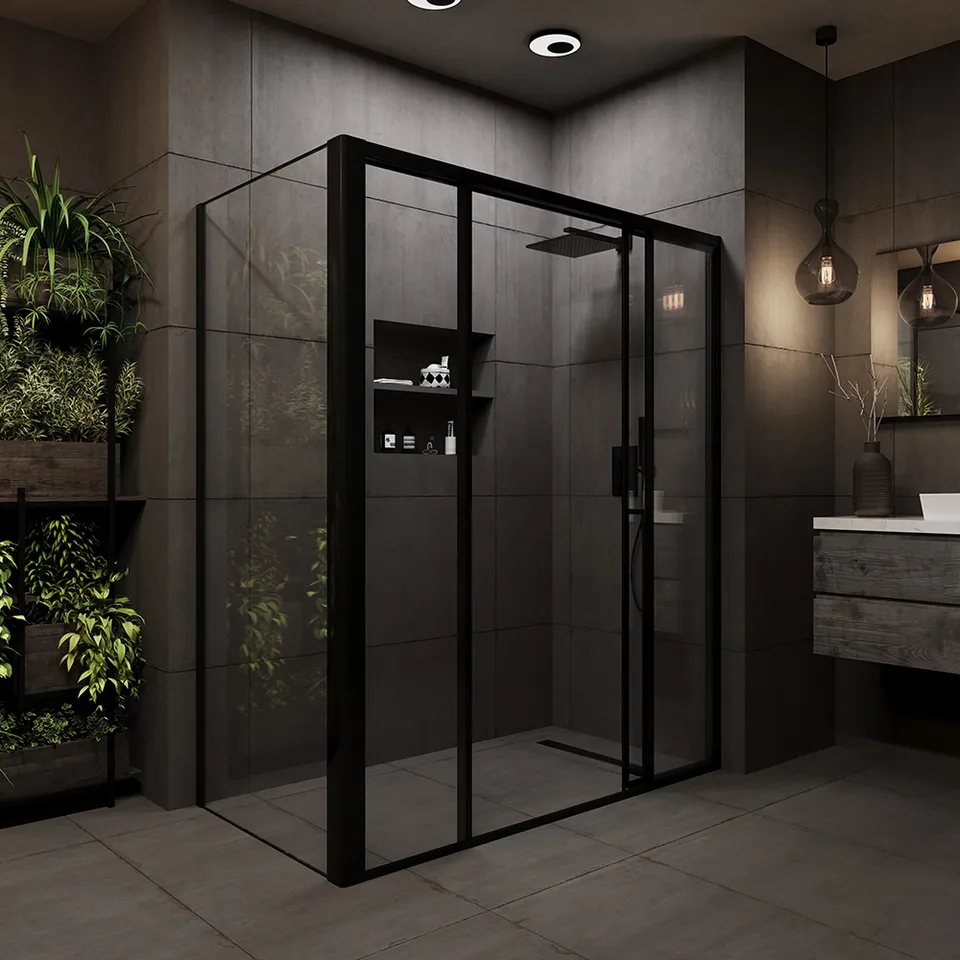 Боковая панель Veconi Premium Prato SP B, 900x2000, черный матовый, стекло прозрачное